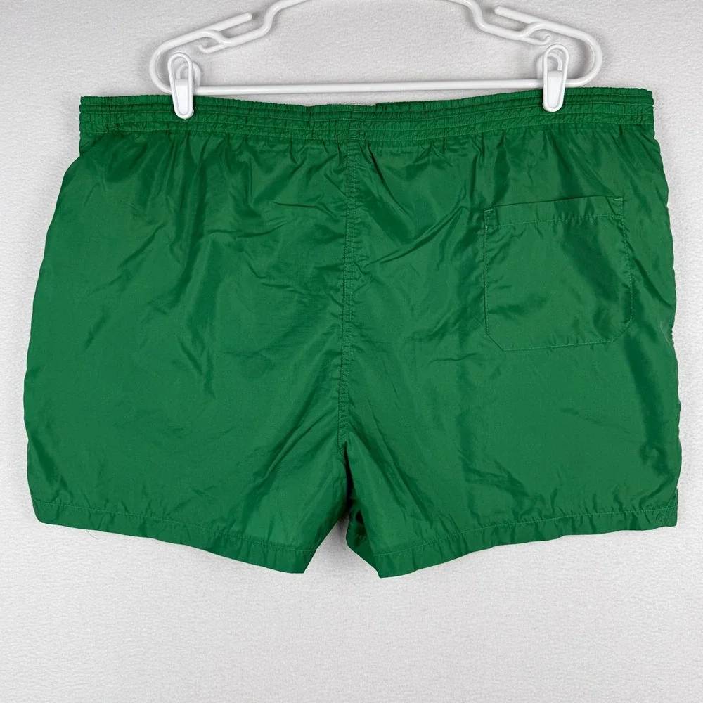 Vintage 80s Adidas Swim Shorts Mens Large Green Trefoil Logo Lined Nylon Trunks